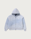 HEAVY WASHED INDIGO COLLEGE BOXY CROPPED QUILTED ZIP HOODIE LADIES