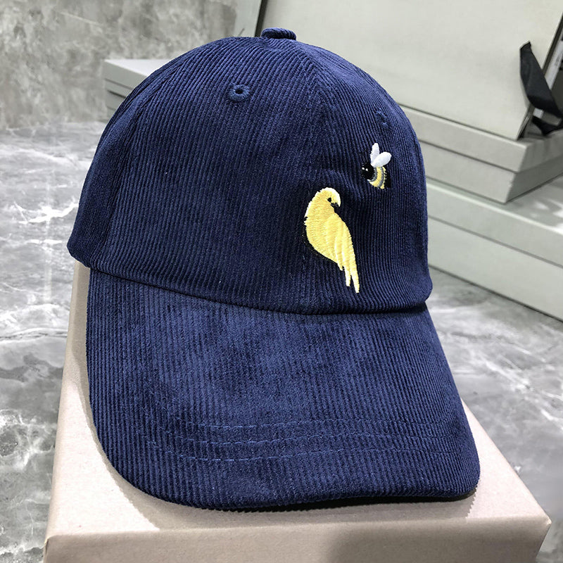 Corduroy Bee and Bird Embroidered Baseball Cap