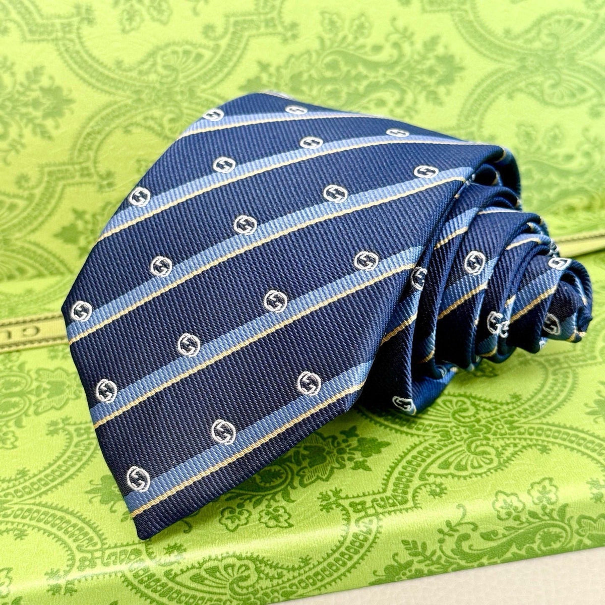 Gucci Style Men's Interlocking G Stripe Silk Tie