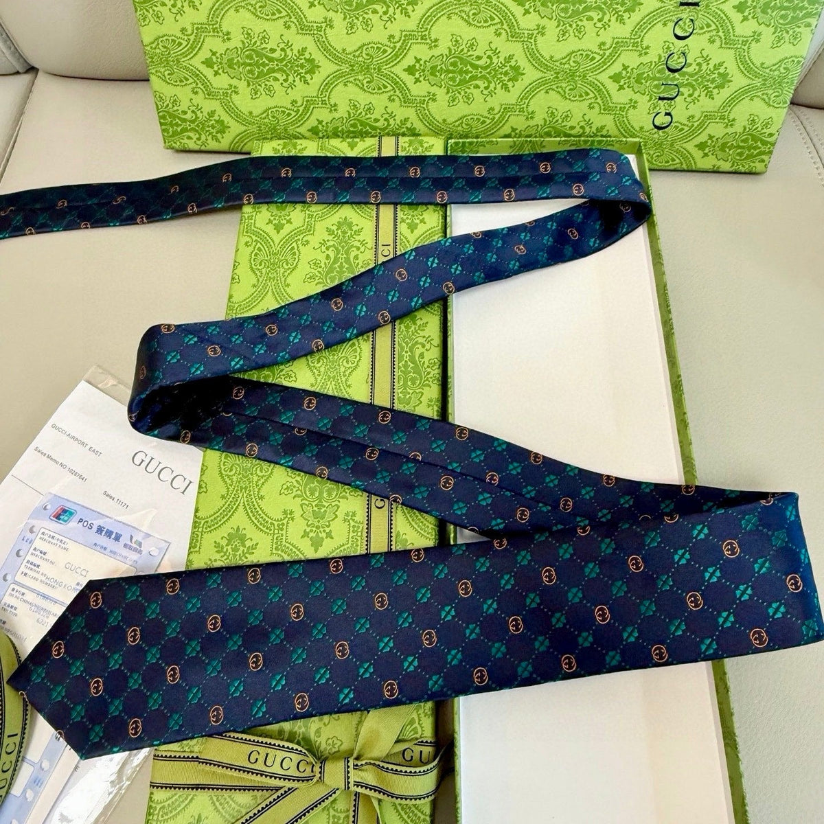 Gucci Style Men's Interlocking G Stripe Silk Tie