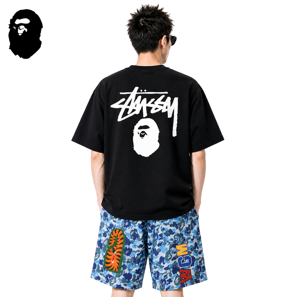 BAPE x Stussy Back Logo Men's T-Shirt - Black