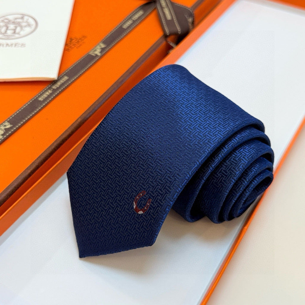 Hermès Style Men's H Logo Textured Silk Tie