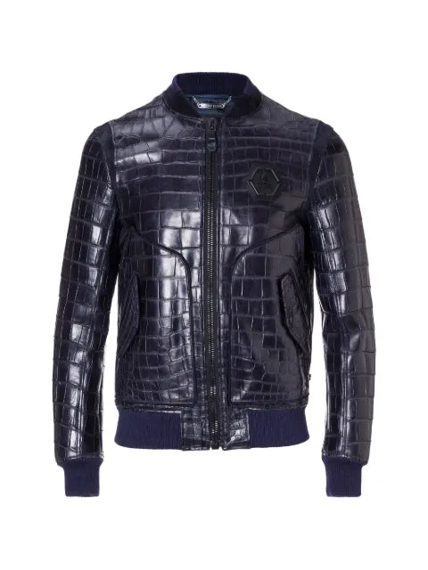 Philipp Plein Tiger face crocodile leather jacket