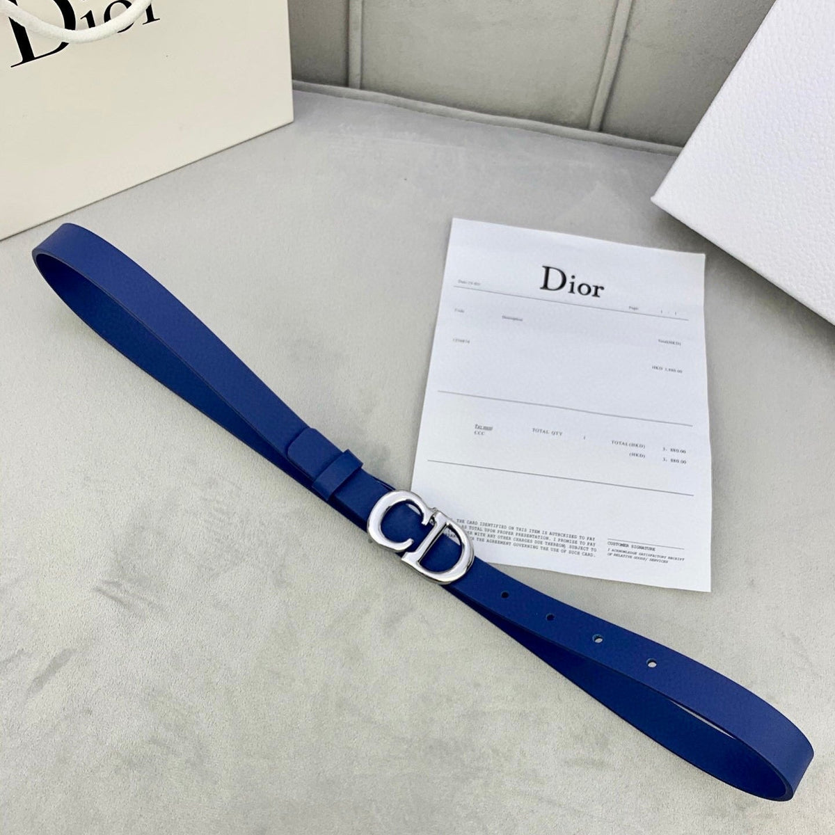 DIOR 25S BELT 20 MM IN NAVY BLUE CALFSKIN WITH SILVER HARDWARE 590778