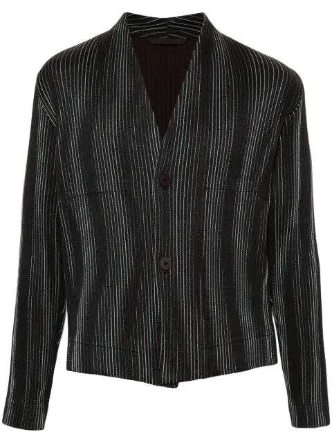 Homme Plissé Issey Miyake Tweed Pleats collarless jacket