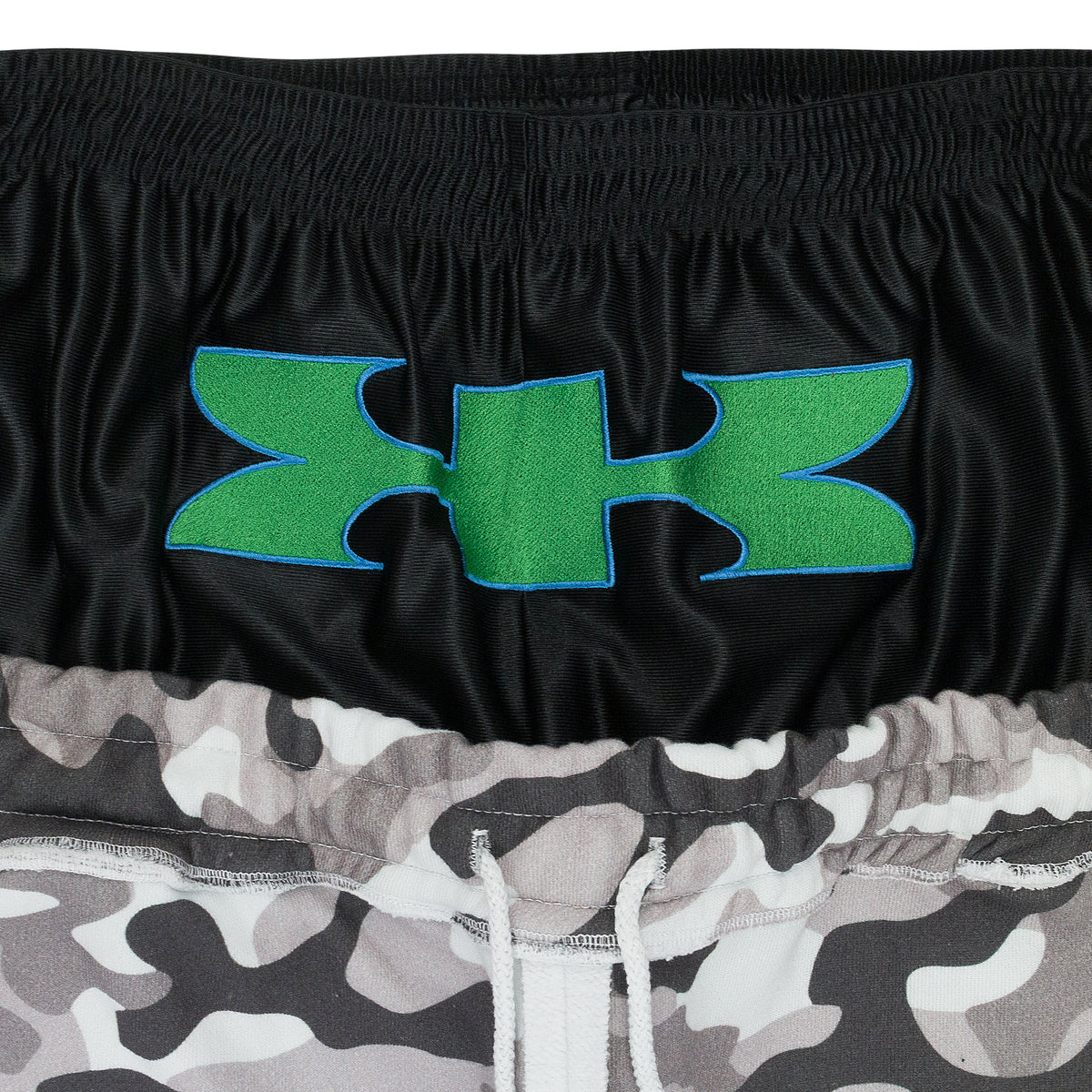 GREEDY UNIT x MURD333R.FM WHITE CAMO SWEATSHORTS