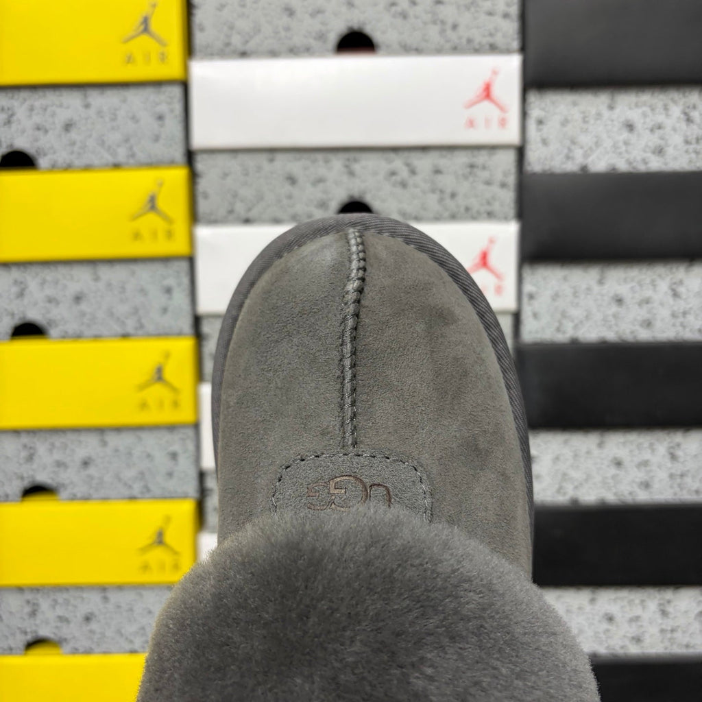 UGG Classic Shearling Clog – Open-Back Suede Mule with Tonal Grey Shearling Upper & Chunky Lug Sole in Slate Grey