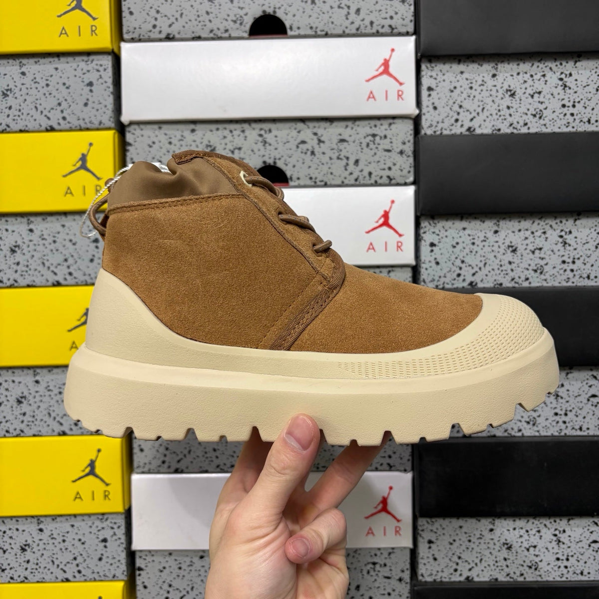 UGG Lace-Up Hiker Chukka Boot – Suede Boot with Knit Collar, Lug Sole & UGG Logo Heel in Tan