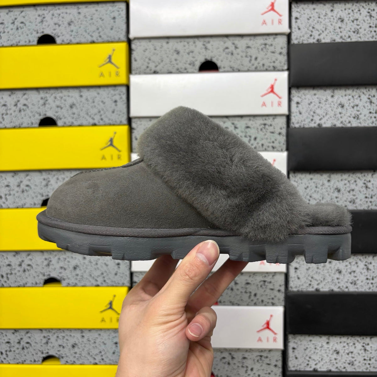UGG Classic Shearling Clog – Open-Back Suede Mule with Tonal Grey Shearling Upper & Chunky Lug Sole in Slate Grey