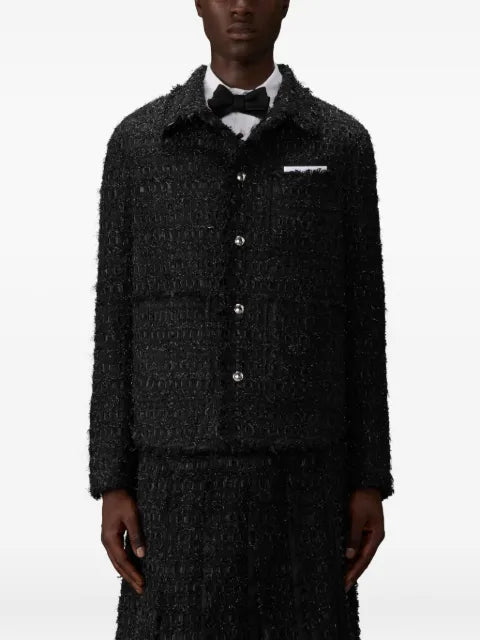 Thom Browne satin ribbon tweed fray edge utility jacket