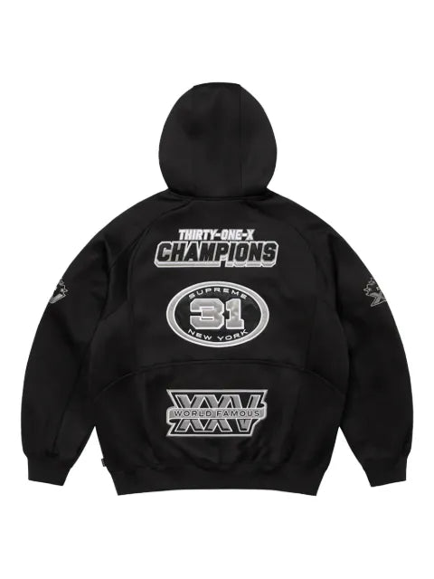Supreme logo-patch zip-fastening hoodie