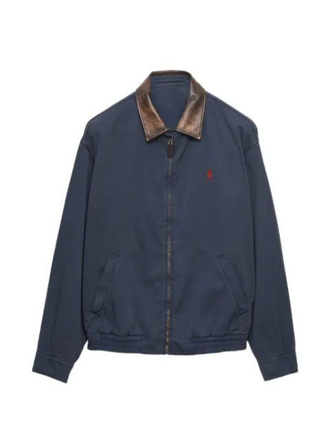 Prada logo-embroidered contrast-collar coat
