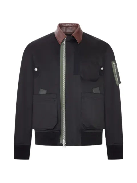 sacai leather-trimmed utility bomber jacket