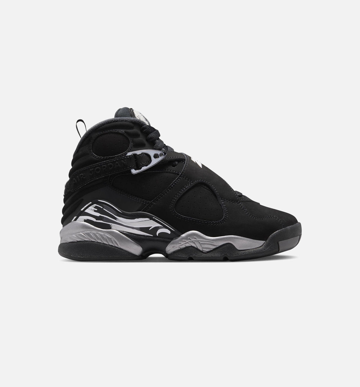 Air Jordan 8 Retro Chrome Black Big Kids' Lifestyle Shoes - Black/White/Light Graphite
