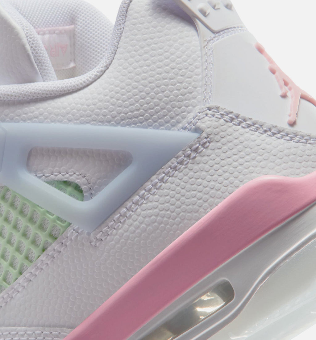 Air Jordan 4 Retro Medium Soft Pink Grade School Shoes - White Medium Soft Pink Half Blue