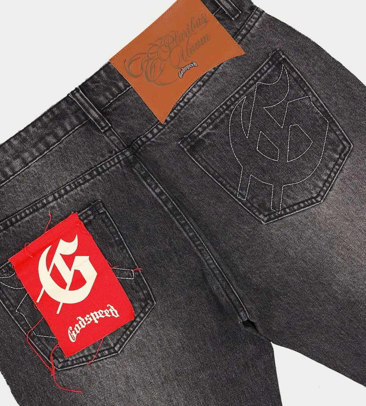 Godspeed OG Logo Flared Denim Stitched Grey Wash