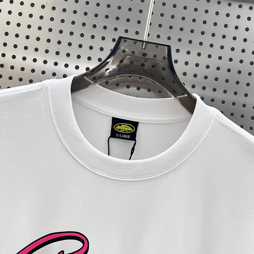 Corteiz CRTZ Script Graffiti Oversized Tee – White/Pink