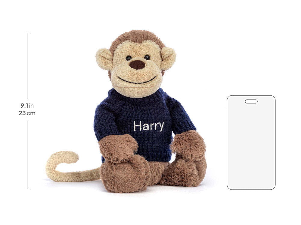 Bashful Monkey with Personalized Navy Jumper