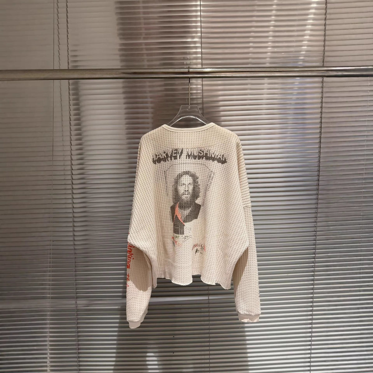 Paly Hollywood Letter Graphic Waffle-Knit Long Sleeve Crewneck T-Shirt