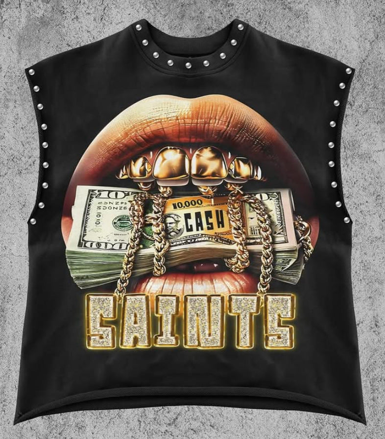 Vintage Multi Graphic Rivet Sleeveless Crop Tank Top