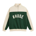 Rhude Color Block Quarter Zip Arch Logo Sweatshirt Forest Green