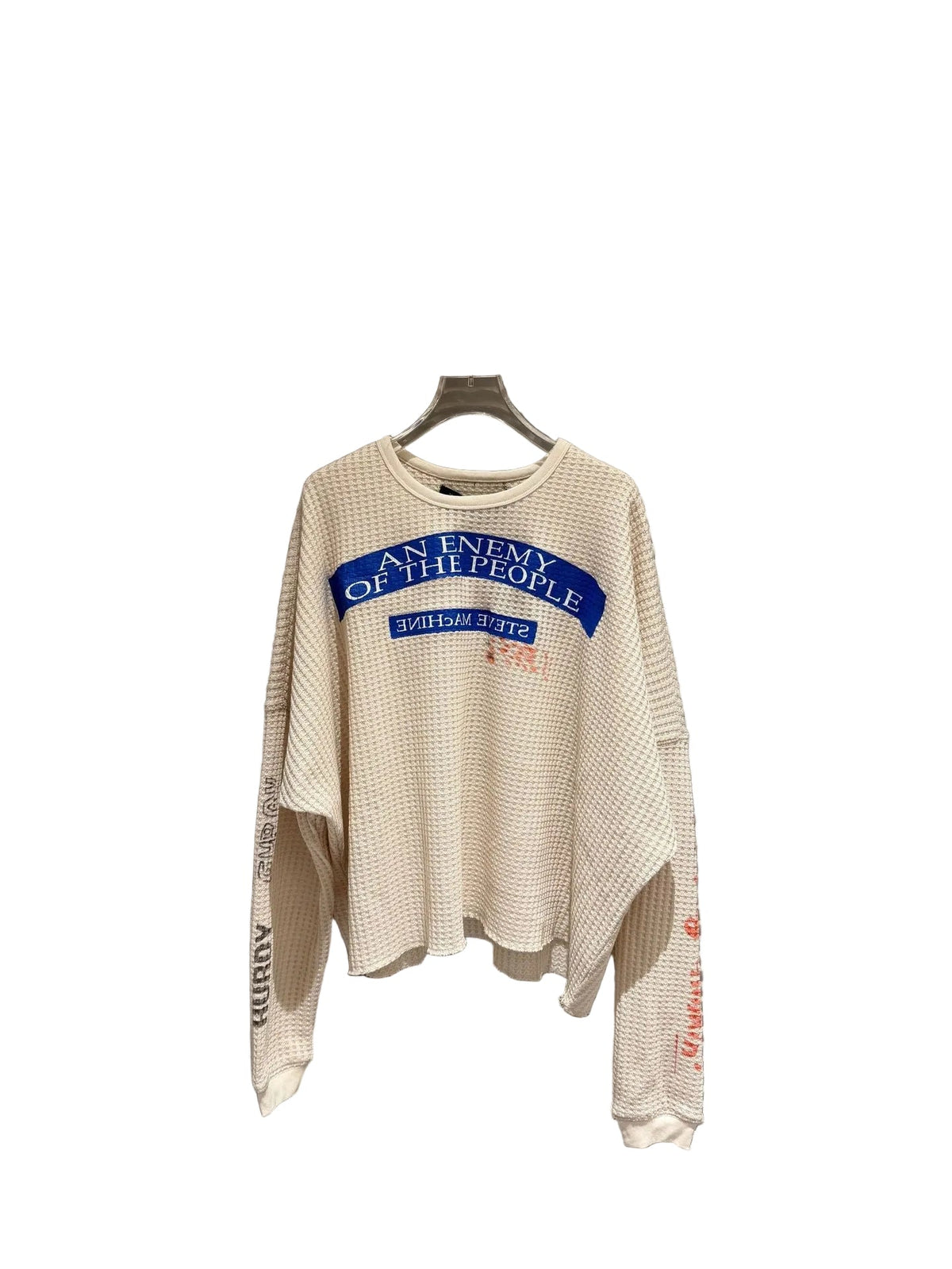 Paly Hollywood Letter Graphic Waffle-Knit Long Sleeve Crewneck T-Shirt