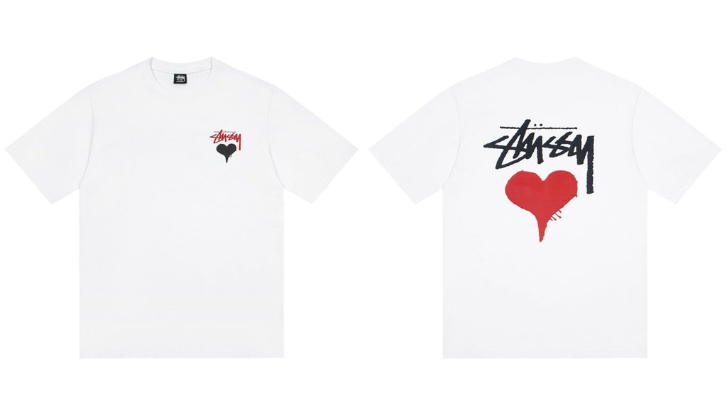Stussy Dripping Heart Front And Back Graphic Short Sleeve Tee