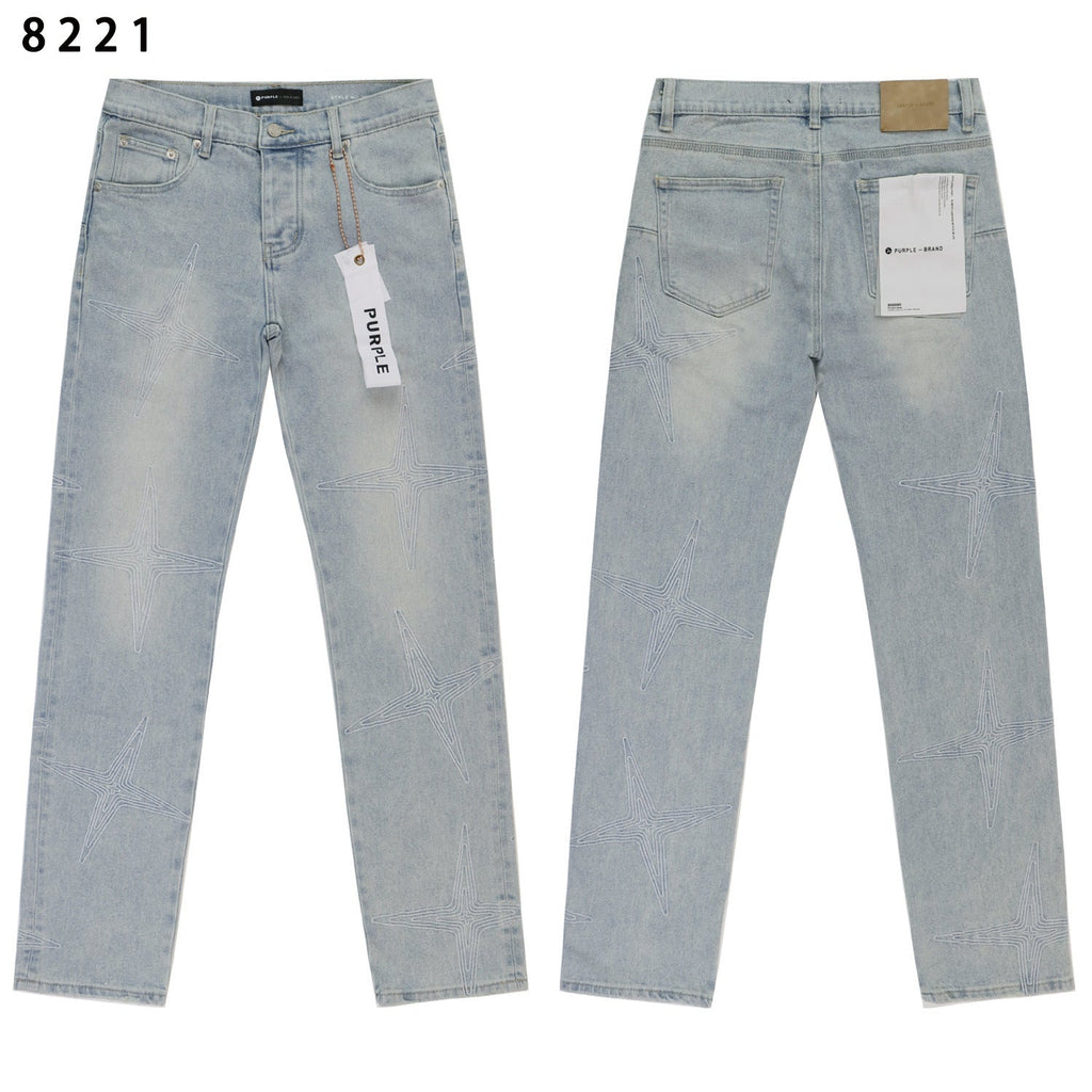 Purple Brand Star Embroidery Skinny Denim Jeans Unisex