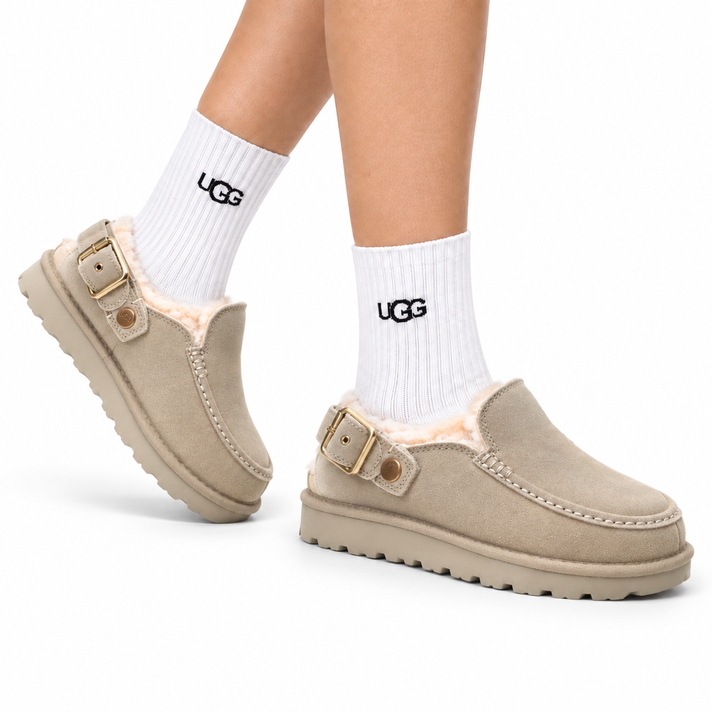 UGG Golden Family Shearling Buckle Clogs
