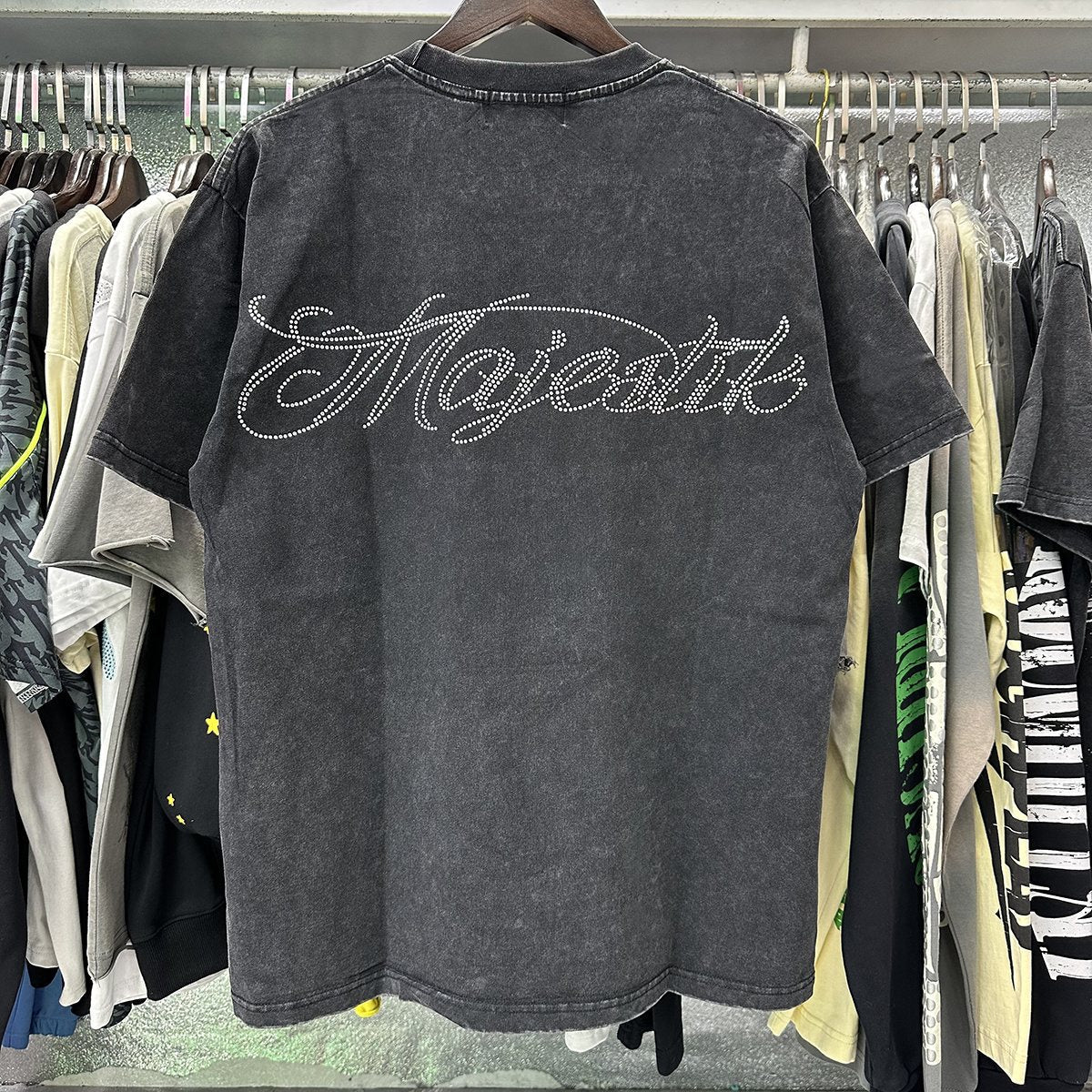 MAJESTIK Bulldog Rhinestone Graphic Cropped T-Shirt