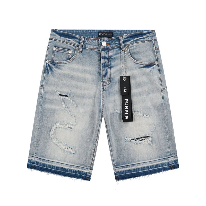Purple Brand Light Blue Distressed Raw Hem Denim Shorts