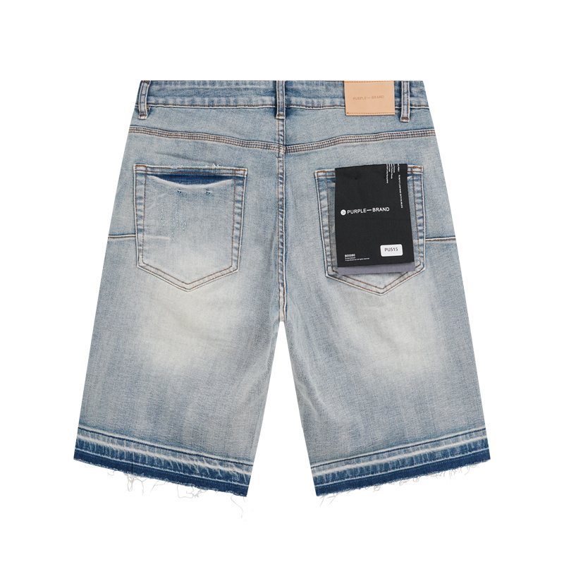 Purple Brand Light Blue Distressed Raw Hem Denim Shorts