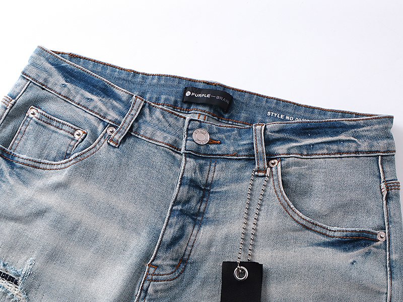 Purple Brand Light Blue Distressed Raw Hem Denim Shorts