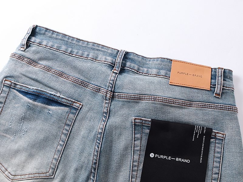 Purple Brand Light Blue Distressed Raw Hem Denim Shorts