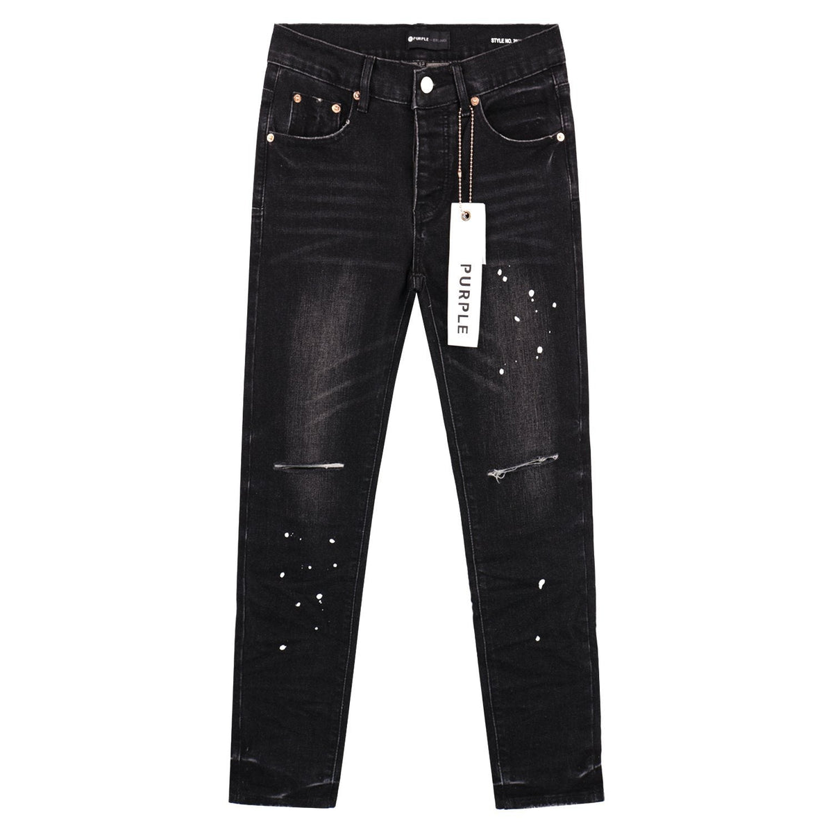 Purple Brand P001 Distressed Washed Black Slim Jeans
