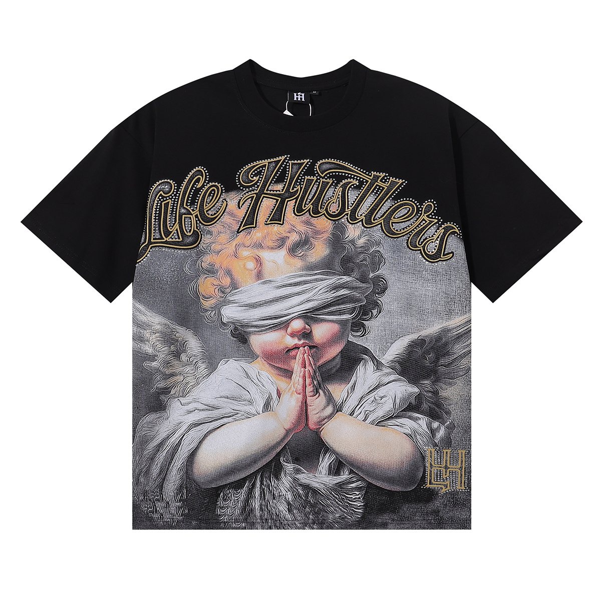 Life Hustlere Praying Angel Rhinestone Graphic T-Shirt