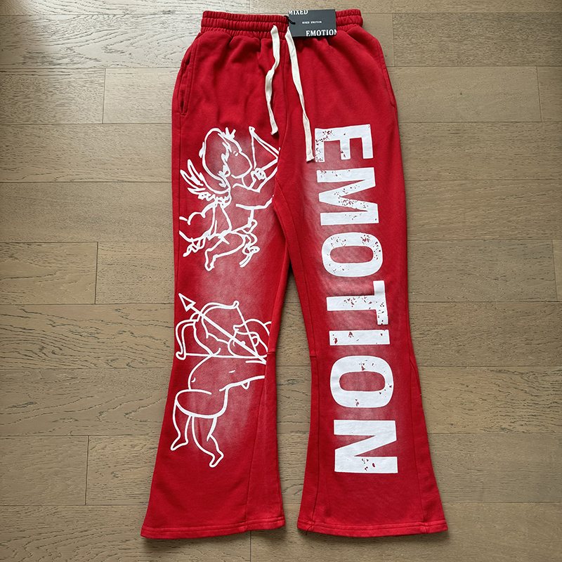 MIXED EMOTION Washed Graphic Flared Pants