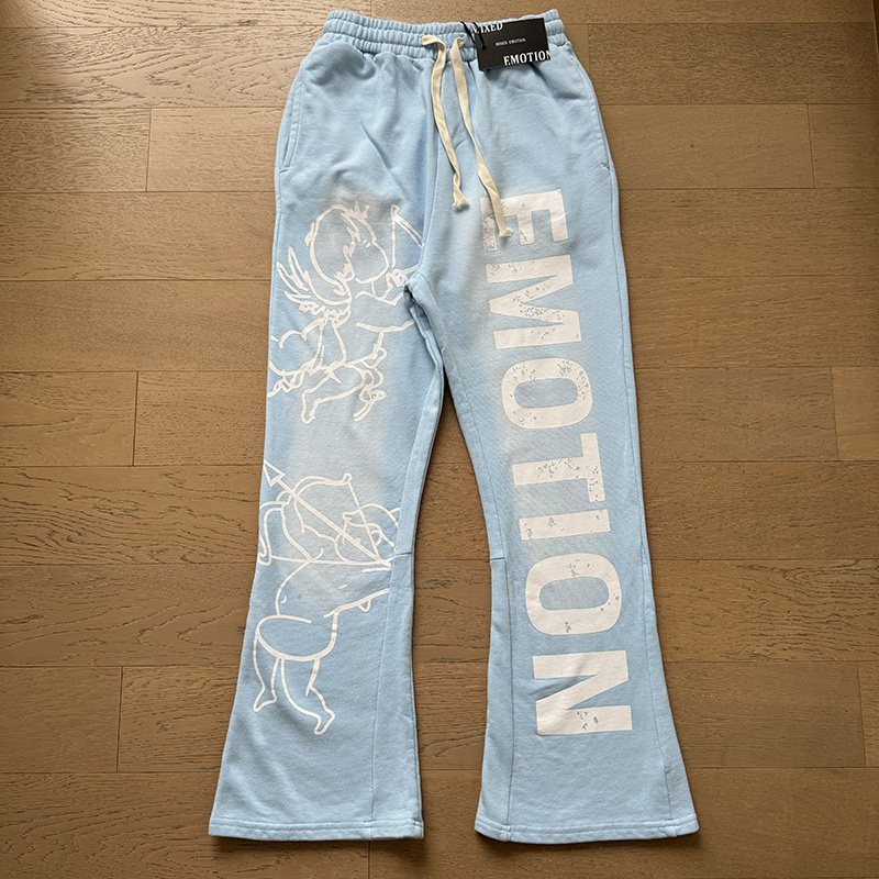 MIXED EMOTION Washed Graphic Flared Pants