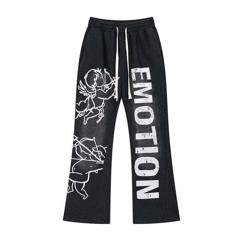 MIXED EMOTION Washed Graphic Flared Pants