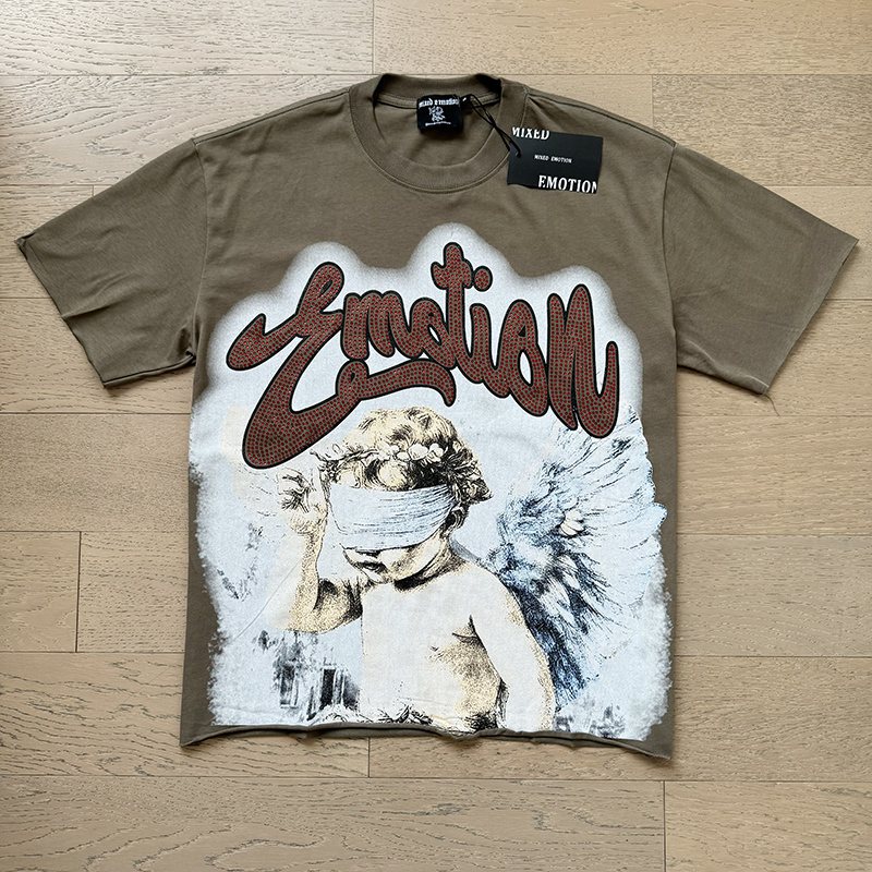 MIXED EMOTION Olive Khaki Front-and-Back Graphic T-Shirt