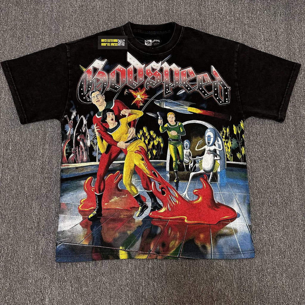 Godspeed Washed Black Graphic Short-Sleeve T-Shirt