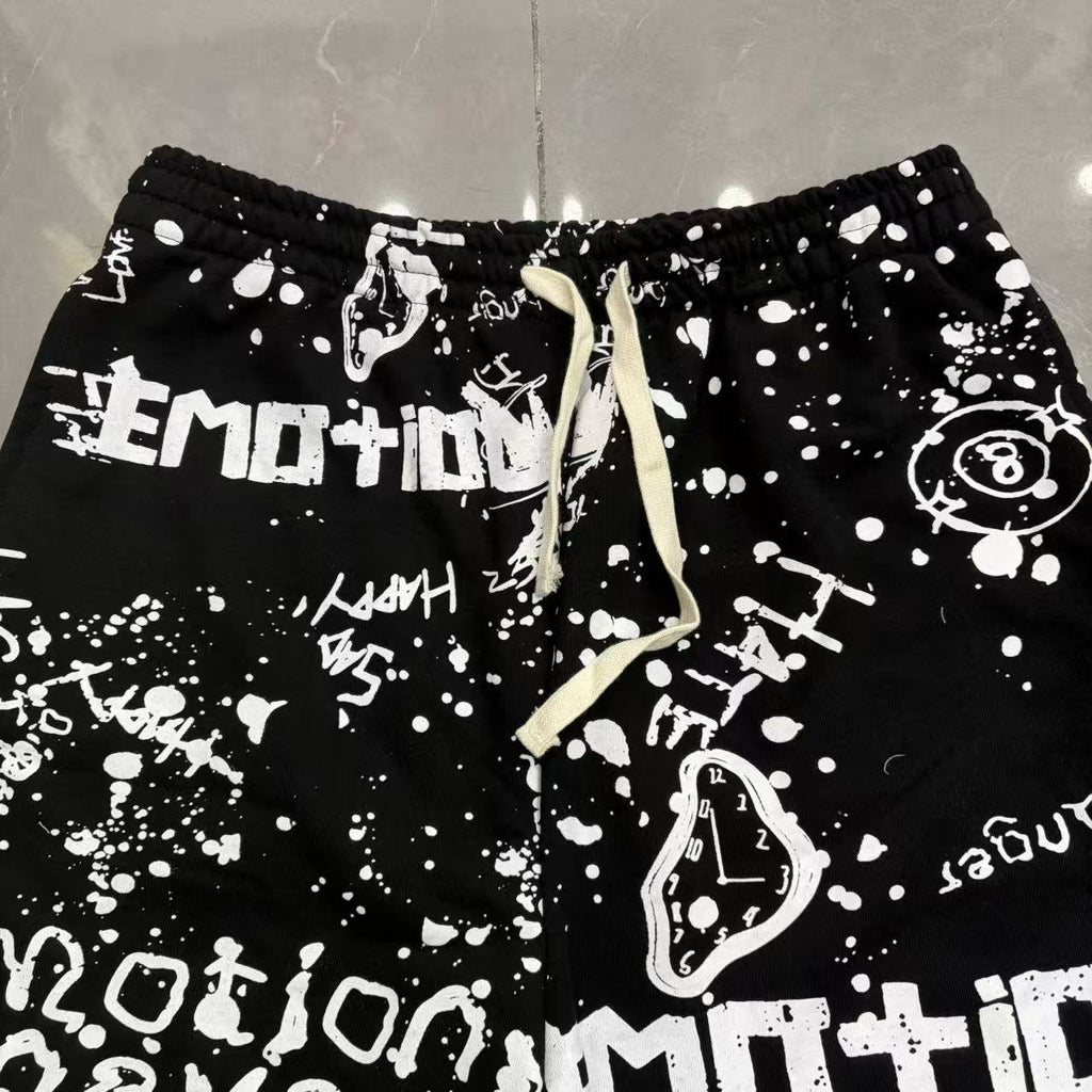 MIXED EMOTION Graffiti Paint Splatter Drawstring Shorts