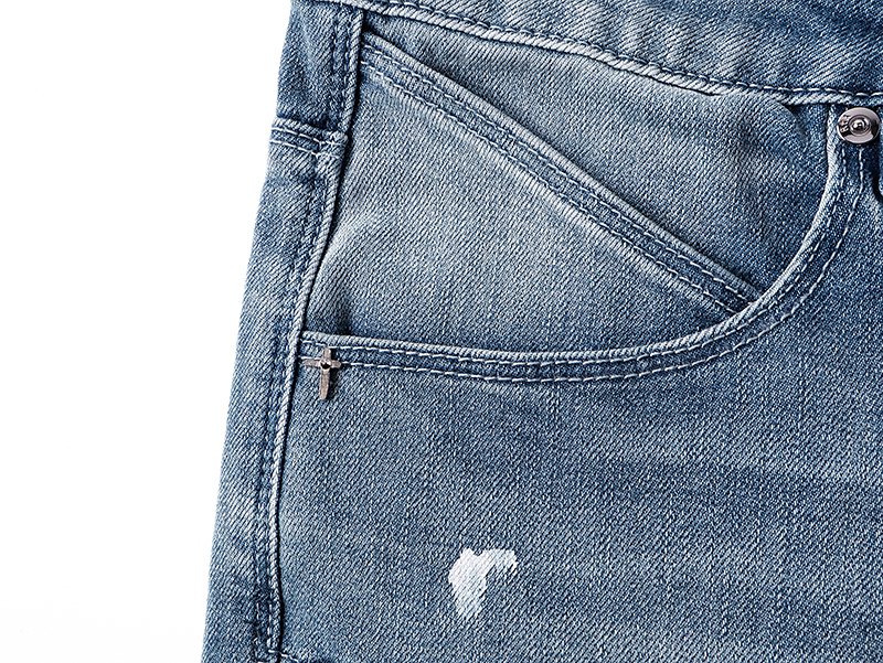 R+A Light Blue Paint-Splatter Patchwork Jeans