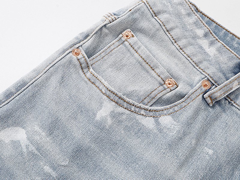 Purple Brand Light Blue Distressed Paint-Mark Jeans