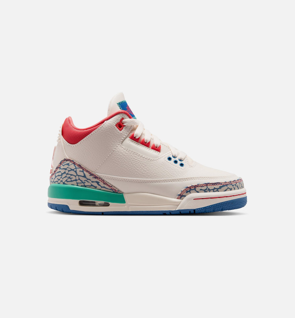 Air Jordan 3 Retro Play Your Way Big Kids' Lifestyle Shoes - Chalk/Track Red/True Blue/Kinetic Green