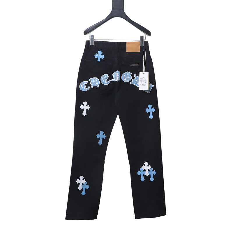 black Chrome Hearts cross-patch jeans