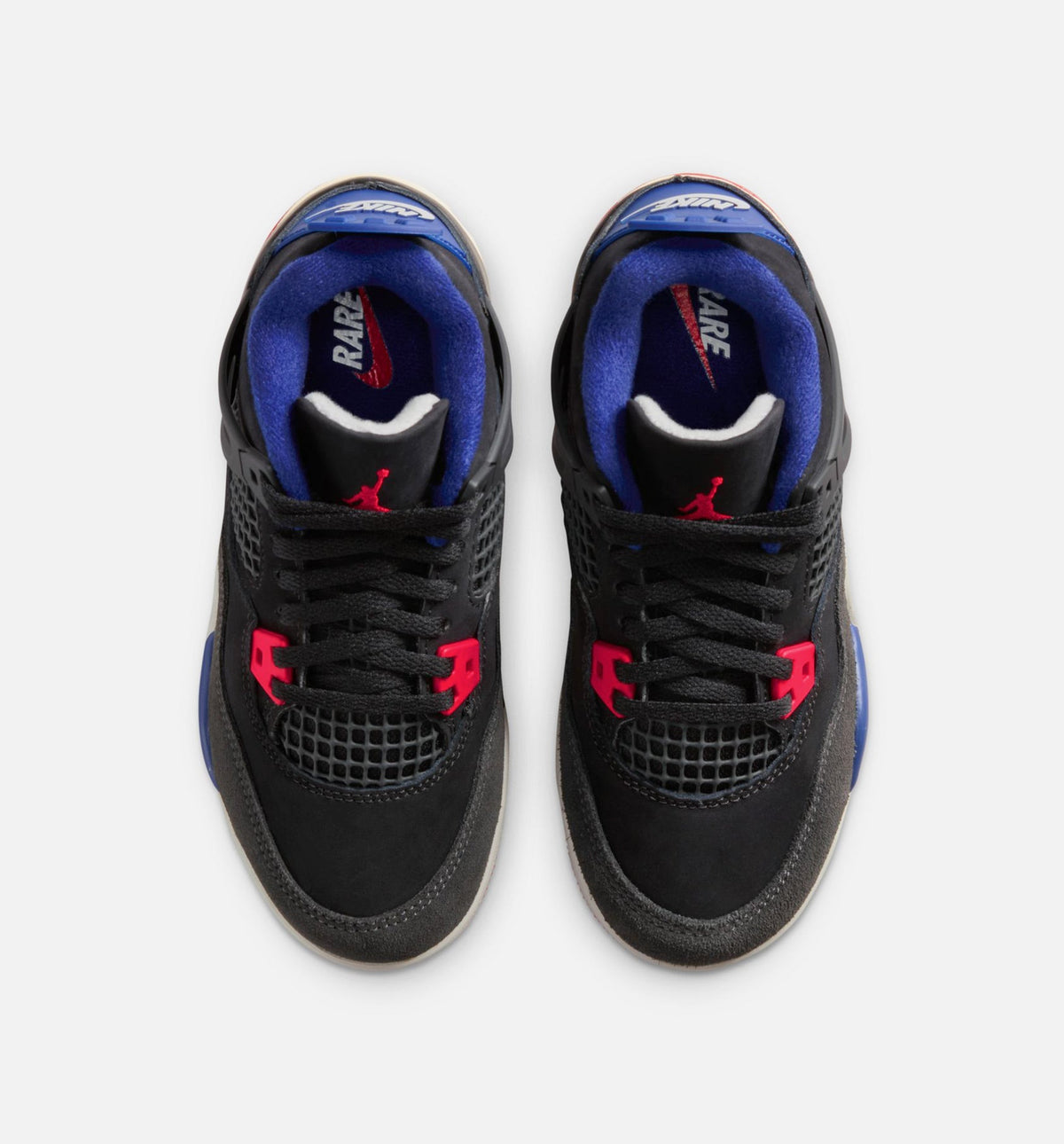 Air Jordan 4 Retro Rare Air Preschool Shoes - Black Fire Red Deep Royal Blue