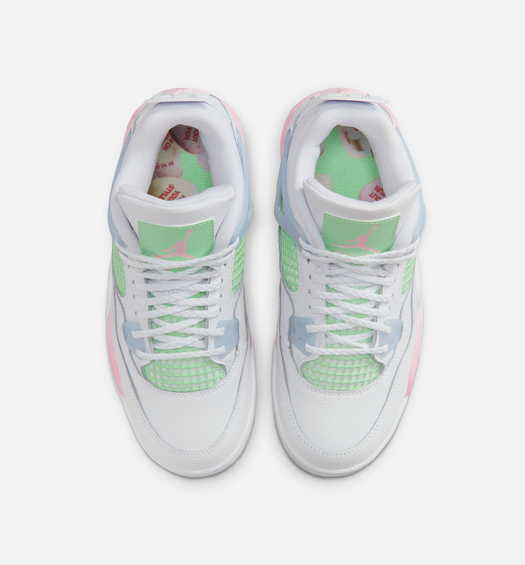 Air Jordan 4 Retro Medium Soft Pink Grade School Shoes - White Medium Soft Pink Half Blue