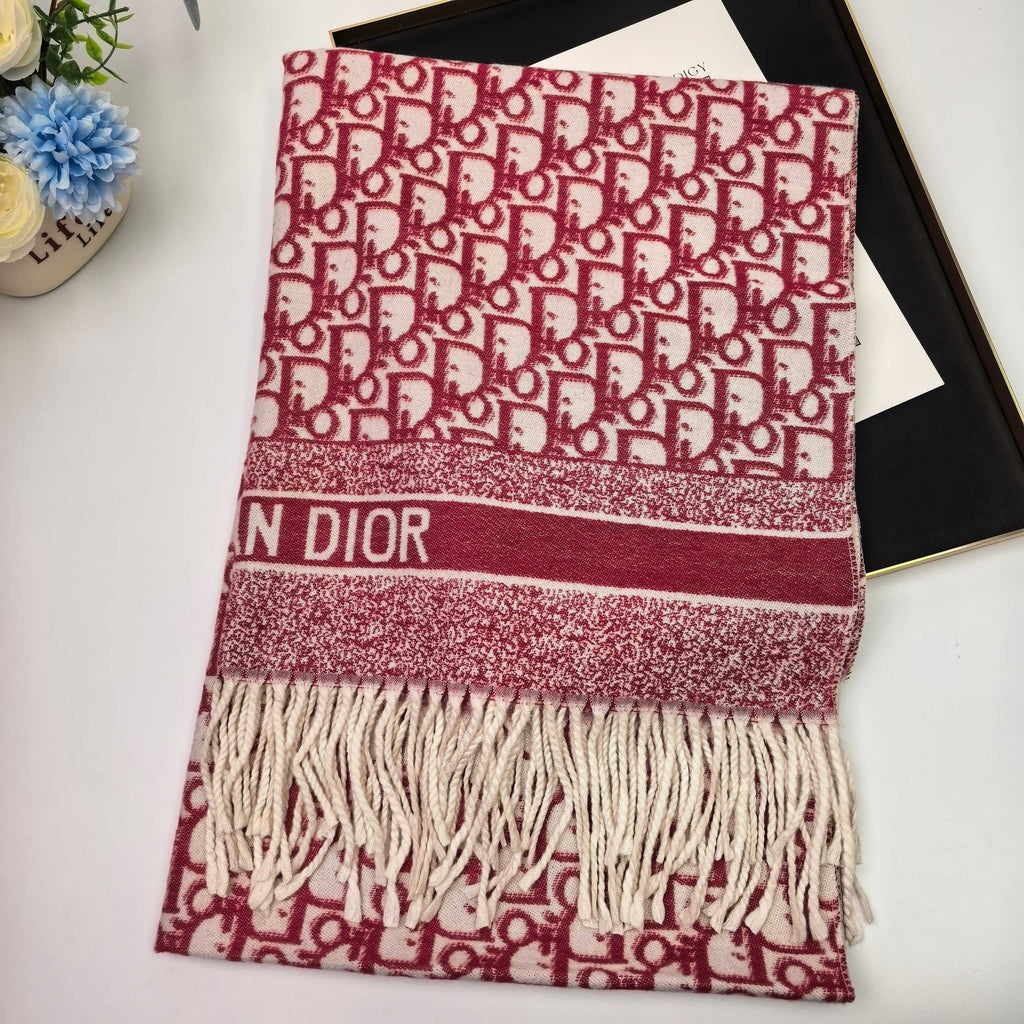 Dior Style Oblique Logo Fringe Scarf