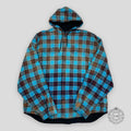 BALENCIAGA BLEACHED PLAID HOODED FLANNEL - BLUE